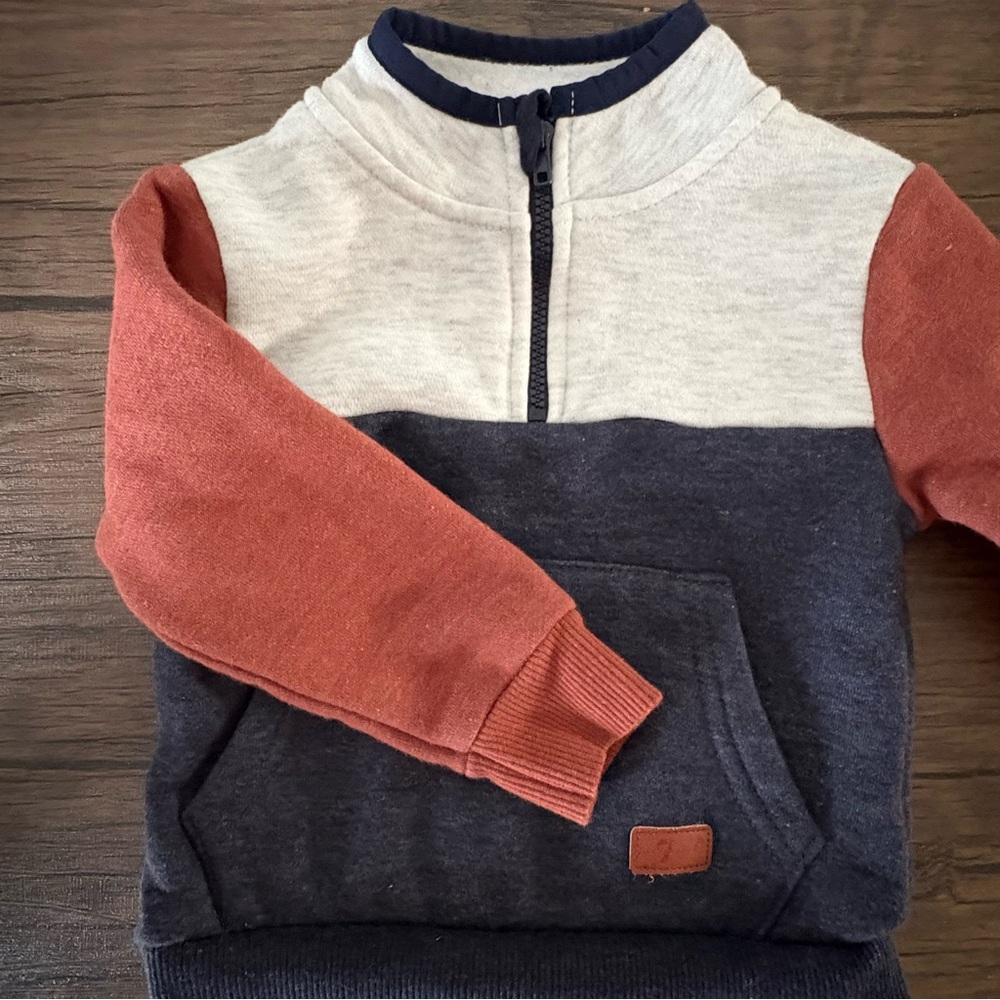 Seven For All Mankind Sweatshirt Pullover Baby 12 Months 1/3 Zip Blue Brown Crea